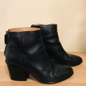 Black Leather Block Heel Boot